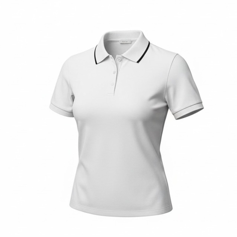 EP Pro bright white golf shirt w colourful band under front buttons